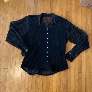 Vintage Black Velvet Button Down Blouse